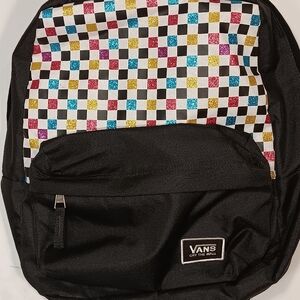 Vans Off The Wall Checkered Multi Color  Black Backpack Rainbow Glitter